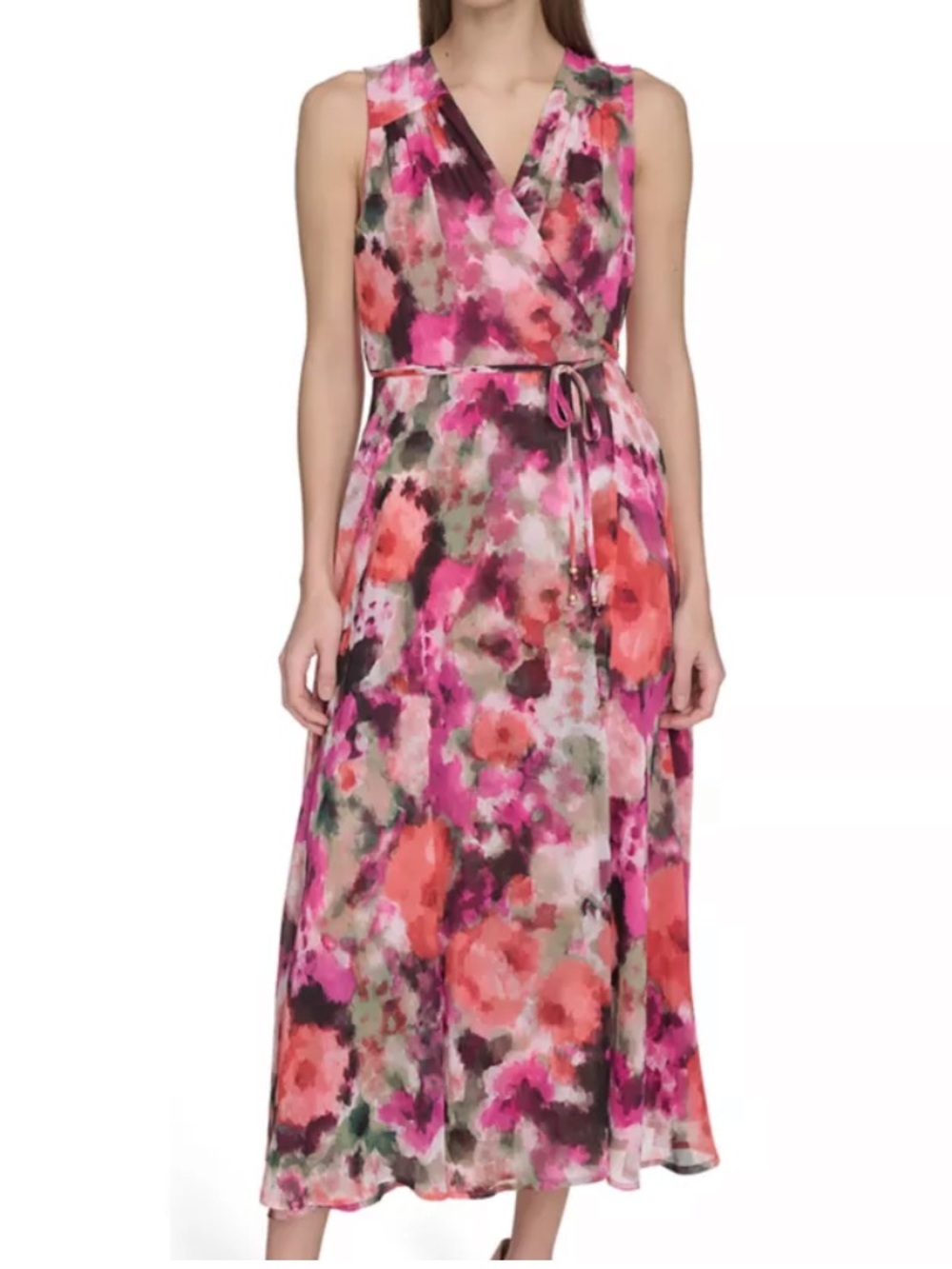 Calvin Klein Pink Floral Wrap Dress